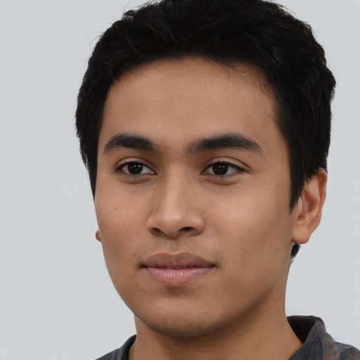 Neutral asian young-adult male with short  black hair and brown eyes