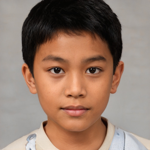 Neutral asian child male with short  brown hair and brown eyes