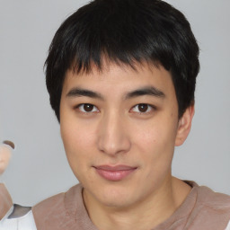 Neutral asian young-adult male with short  brown hair and brown eyes