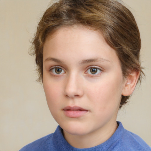 Neutral white child female with short  brown hair and brown eyes