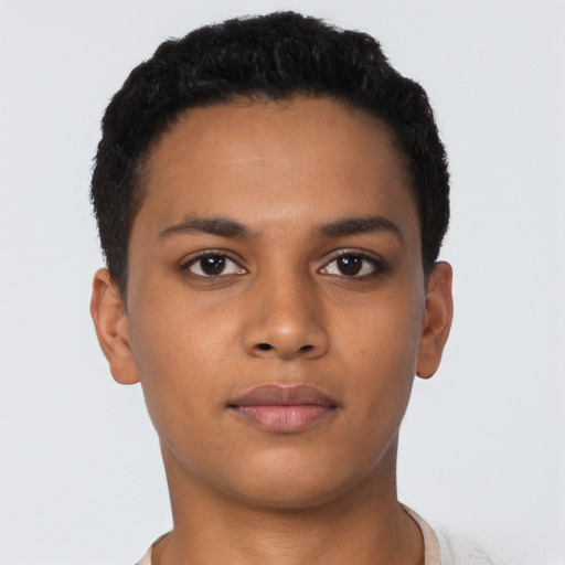 Neutral latino young-adult female with short  black hair and brown eyes
