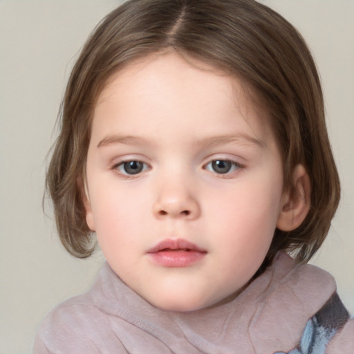 Neutral white child female with medium  brown hair and blue eyes