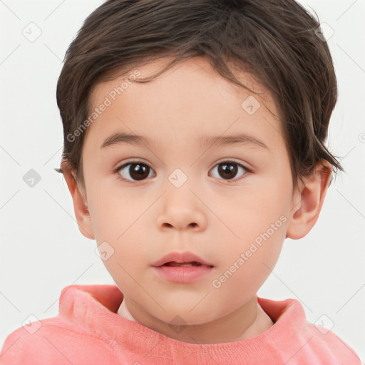 Neutral white child female with short  brown hair and brown eyes