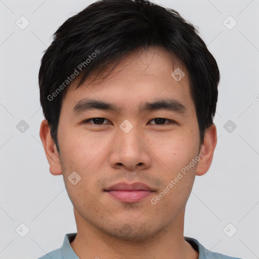 Neutral asian young-adult male with short  black hair and brown eyes