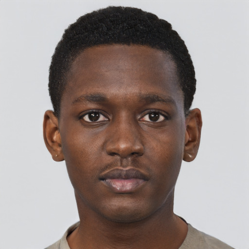 Neutral black young-adult male with short  brown hair and brown eyes