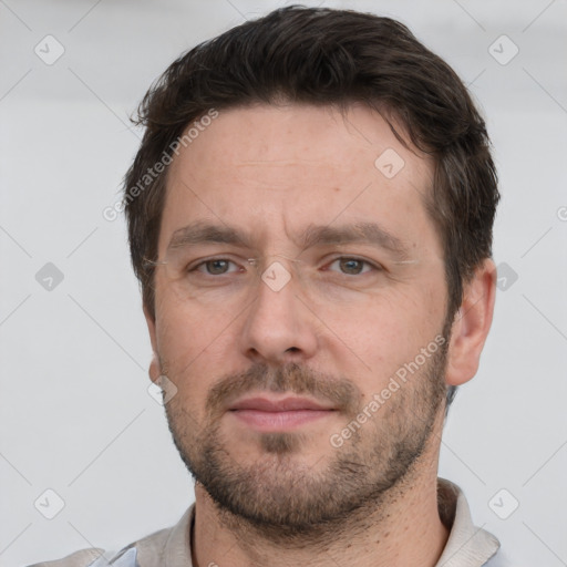 Neutral white adult male with short  brown hair and brown eyes