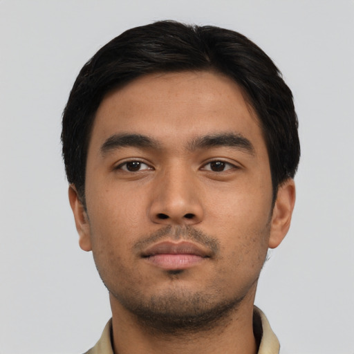 Neutral asian young-adult male with short  black hair and brown eyes