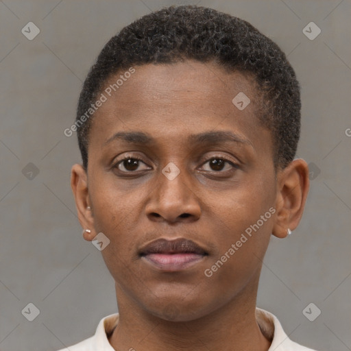 Neutral black young-adult male with short  brown hair and brown eyes