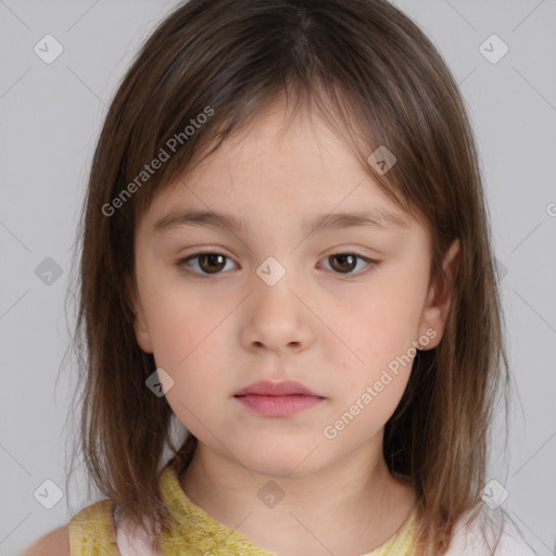 Neutral white child female with medium  brown hair and brown eyes