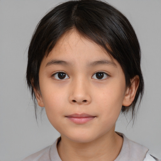 Neutral white child female with medium  brown hair and brown eyes