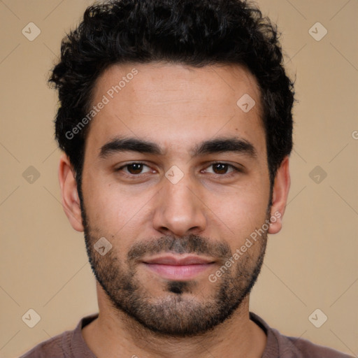 Neutral white young-adult male with short  black hair and brown eyes