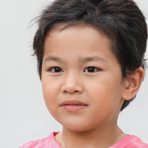 Neutral asian child female with short  brown hair and brown eyes