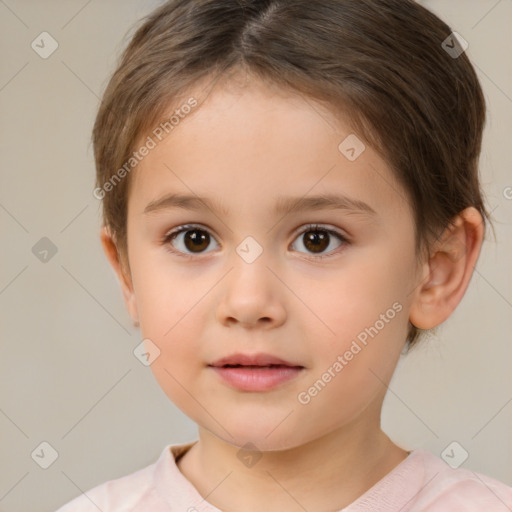 Neutral white child female with short  brown hair and brown eyes