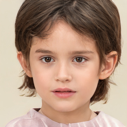 Neutral white child female with medium  brown hair and brown eyes