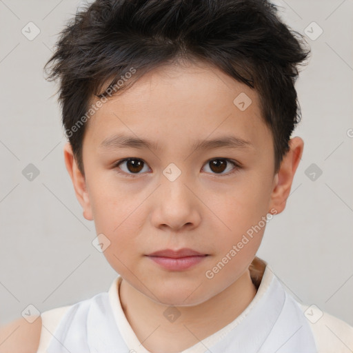 Neutral white child female with short  brown hair and brown eyes