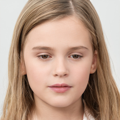 Neutral white child female with long  brown hair and grey eyes