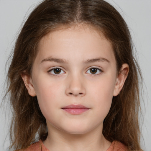 Neutral white child female with medium  brown hair and brown eyes