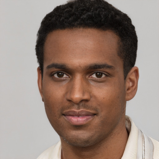 Neutral black young-adult male with short  brown hair and brown eyes