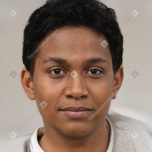 Neutral black young-adult male with short  brown hair and brown eyes