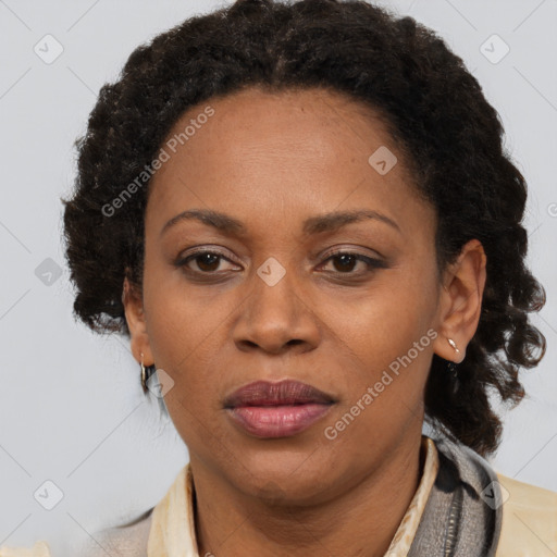 Joyful latino adult female with medium  brown hair and brown eyes