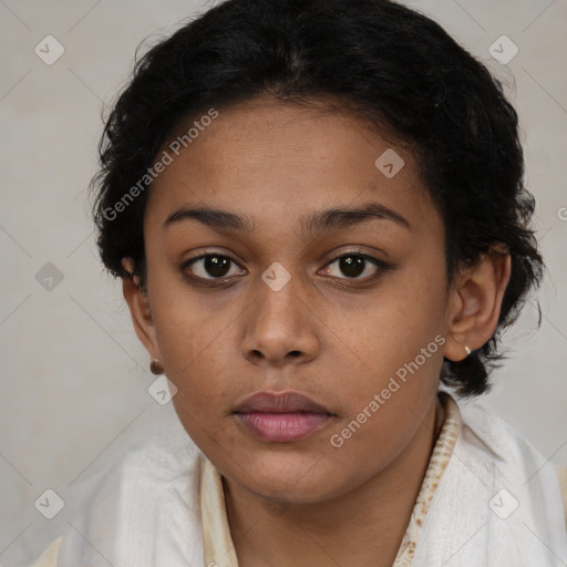 Neutral black young-adult female with short  brown hair and brown eyes