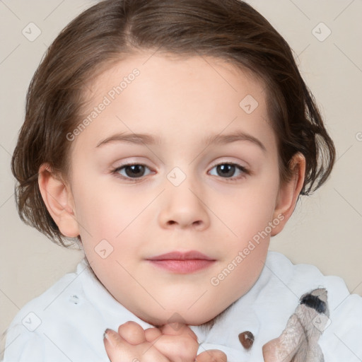 Neutral white child female with medium  brown hair and brown eyes