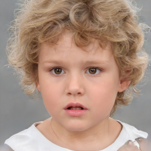 Neutral white child female with short  brown hair and grey eyes