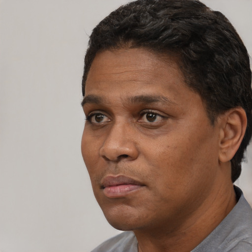 Neutral white adult male with short  black hair and brown eyes