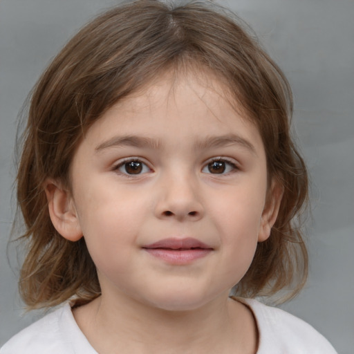 Neutral white child female with medium  brown hair and brown eyes