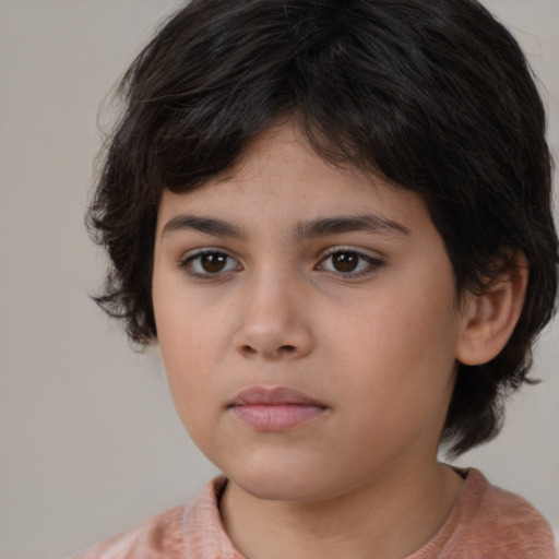 Neutral white child female with medium  brown hair and brown eyes