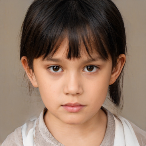 Neutral white child female with medium  brown hair and brown eyes