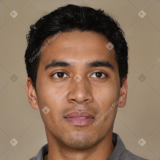 Neutral asian young-adult male with short  black hair and brown eyes