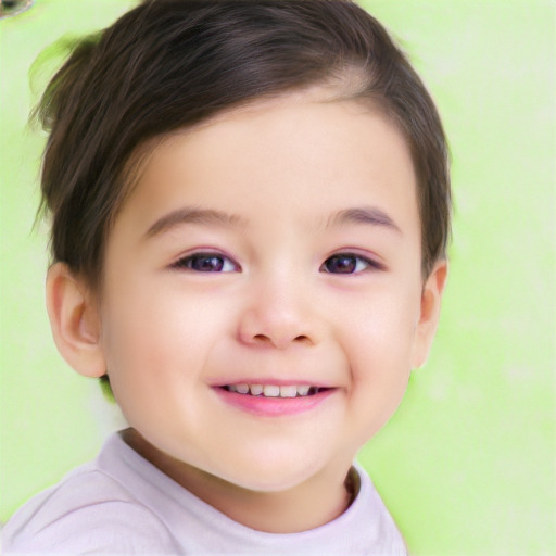 Joyful white child female with short  brown hair and brown eyes
