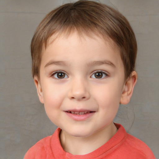 Joyful white child male with short  brown hair and brown eyes