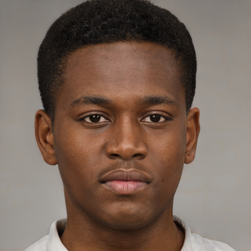 Neutral black young-adult male with short  brown hair and brown eyes