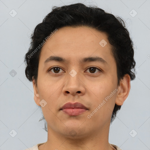 Neutral asian young-adult male with short  brown hair and brown eyes