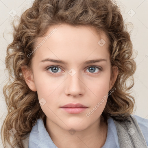 Neutral white child female with medium  brown hair and brown eyes