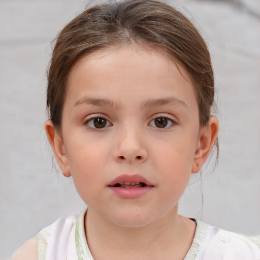 Neutral white child female with medium  brown hair and brown eyes