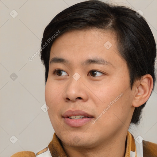 Neutral white young-adult male with medium  brown hair and brown eyes