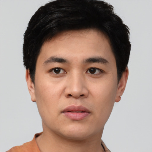 Neutral asian young-adult male with short  black hair and brown eyes