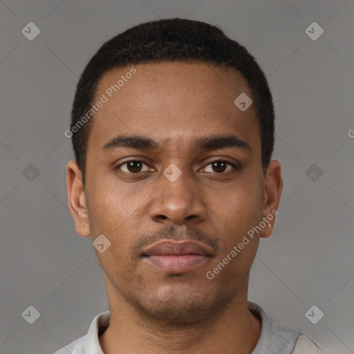 Neutral black young-adult male with short  brown hair and brown eyes