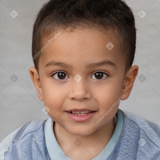 Joyful white child male with short  brown hair and brown eyes