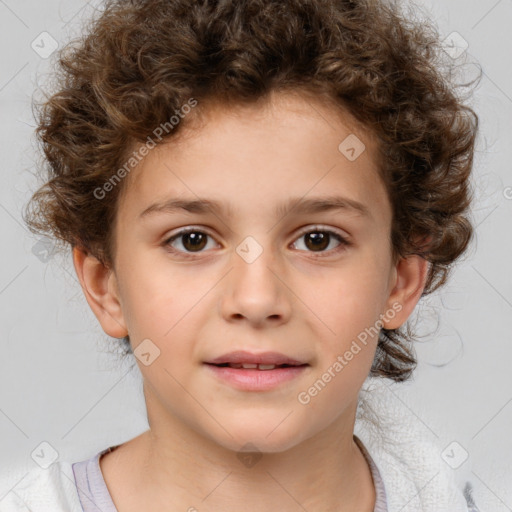 Joyful white child male with short  brown hair and brown eyes