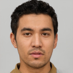 Neutral asian young-adult male with short  black hair and brown eyes