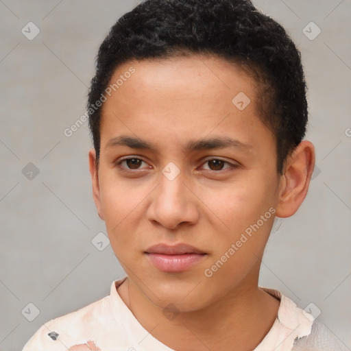 Neutral latino young-adult male with short  brown hair and brown eyes