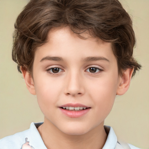 Joyful white child male with short  brown hair and brown eyes