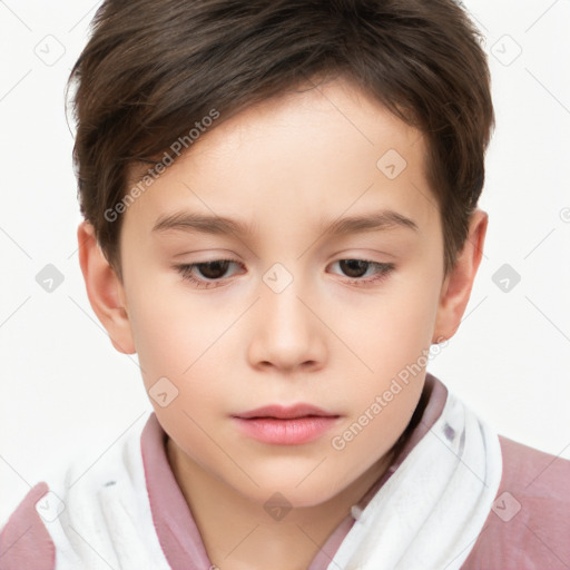 Neutral white child female with short  brown hair and brown eyes