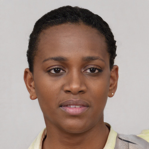 Neutral black young-adult female with short  brown hair and brown eyes