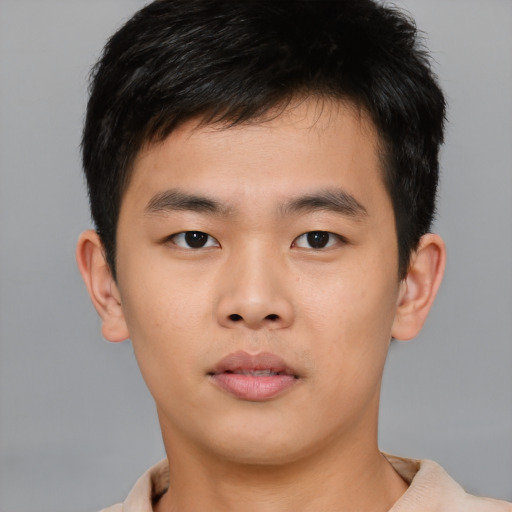 Neutral asian young-adult male with short  brown hair and brown eyes
