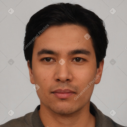 Neutral asian young-adult male with short  black hair and brown eyes